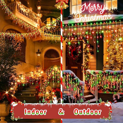 JXLEDAYY 65 FT 640 LED Christmas Lights Outdoor Decorations Clear Wire String Lights Plug in 120 Drops 8 Modes Memory Timer Curtain Fairy Lights Waterproof for Holiday Wedding Party-Red and Green