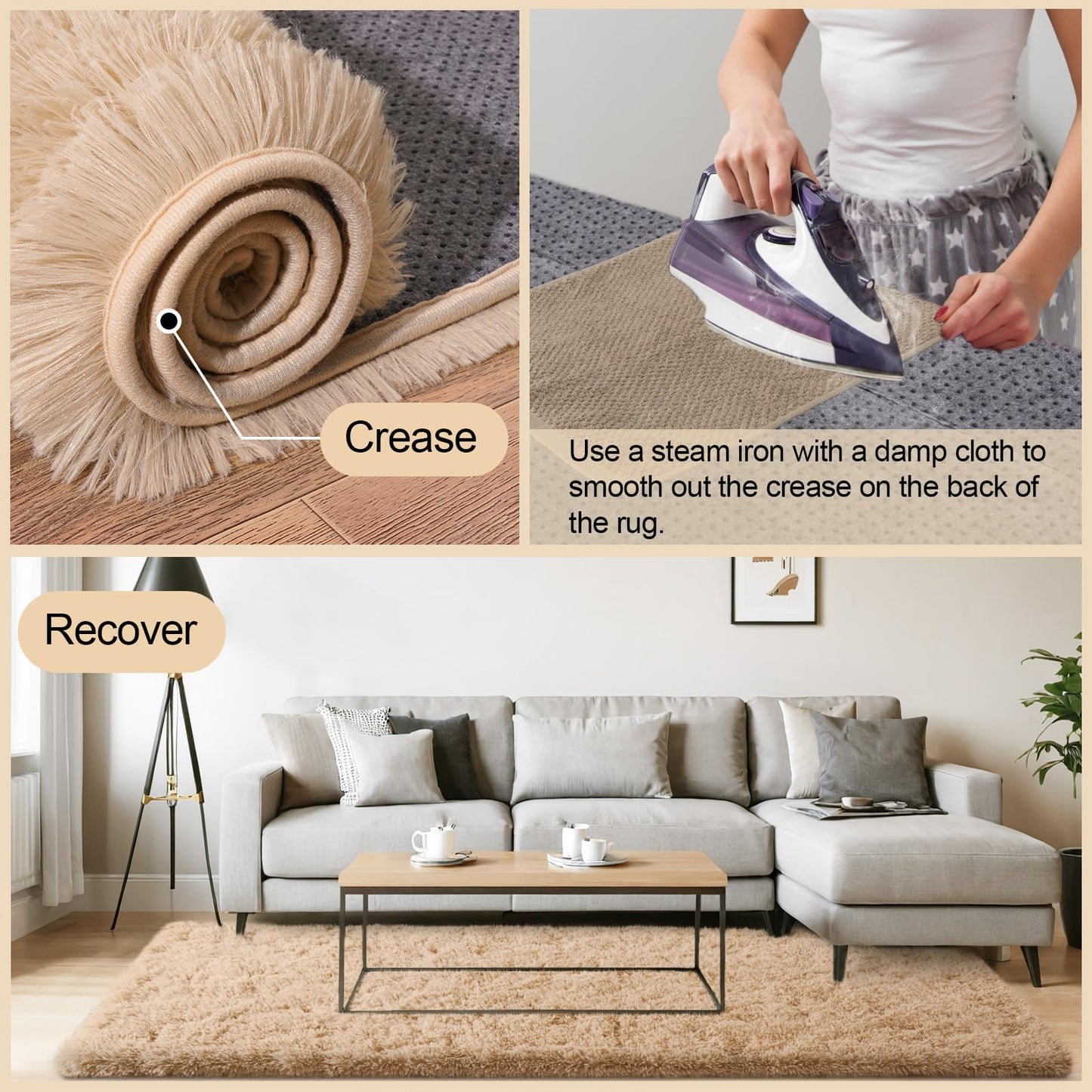 Mugorn 8x10 Area Rugs for Living Room, Large Fluffy Rugs for Bedroom, Soft Carpet Shag Kids Room Rug, Non-Slip Fuzzy Rugs Indoor (Light Tan, 8ft x 10ft)