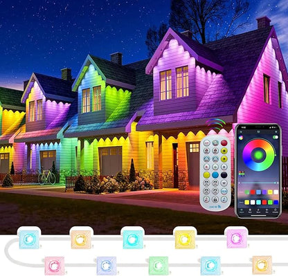 Permanent Outdoor Lights,Intelligent RGB+IC Outdoor Lights with a Wide Range of Scene Modes, IP67 Waterproof for Christmas Decorations,with App/Remote Control (100FT)