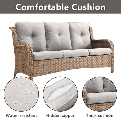 Rilyson Patio Furniture Swivel Chairs Set - 5 Piece Wicker Rattan Outdoor Sectional Conversation Sets with 2 Rocking Swivel Chairs,2 Ottomans and 1 Sofa for Porch Deck Garden(Yellow/Beige)