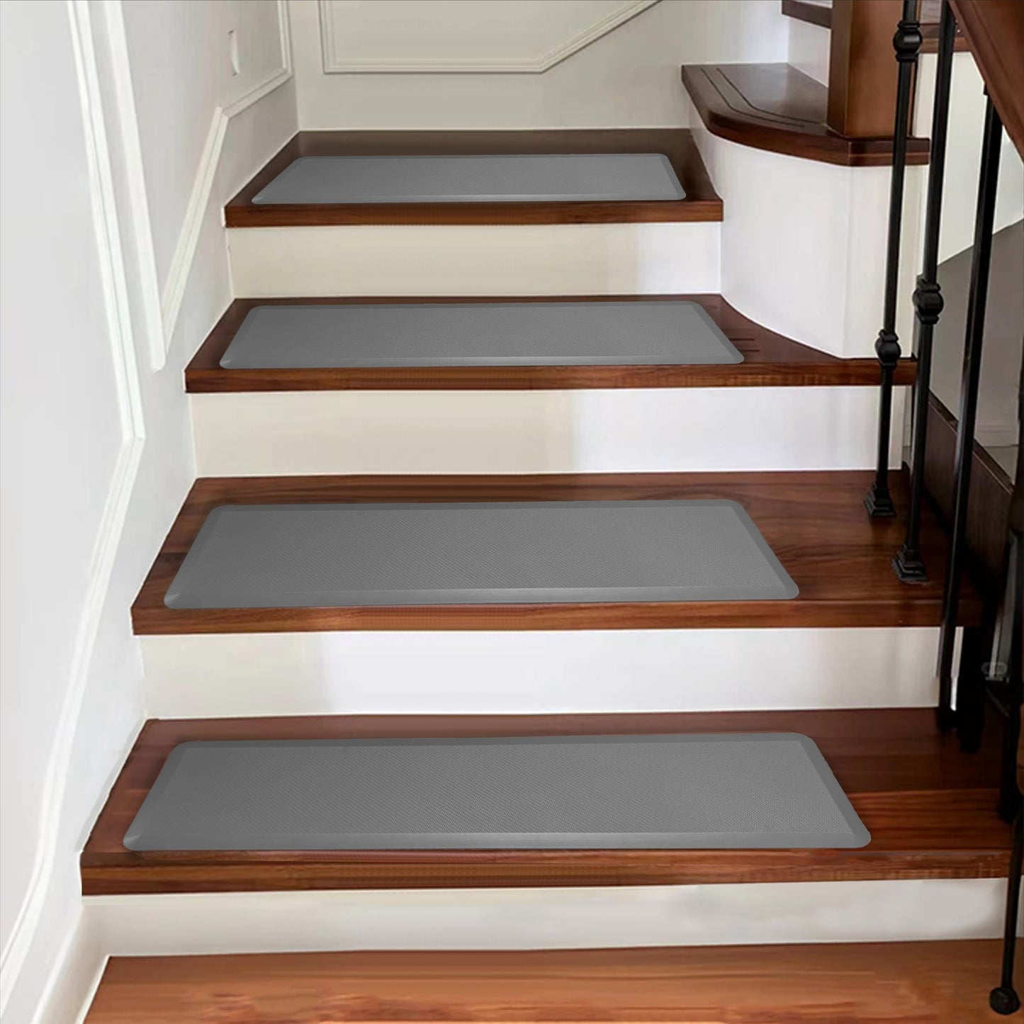 PURE ERA Cushioned Stair Mat, 8 x 30 Inch Non-Slip Stair Treads, Staircase Step Treads Foam Stair Pads, Tape Free Durable Stair Treads for Wooden Steps Washable, Easy to Clean (2 Pieces, Gray)
