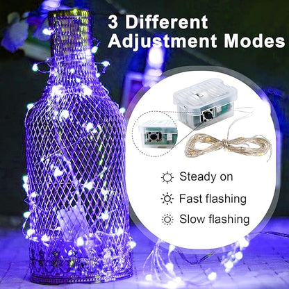 pozzolanas 50 Pack Purple Fairy Lights Battery Operated 3 Modes 7FT 20 LED Waterproof String Lights Twinkle Silver Wire for Mason Jars Wedding Christmas Halloween Part Decor (50, Purple)