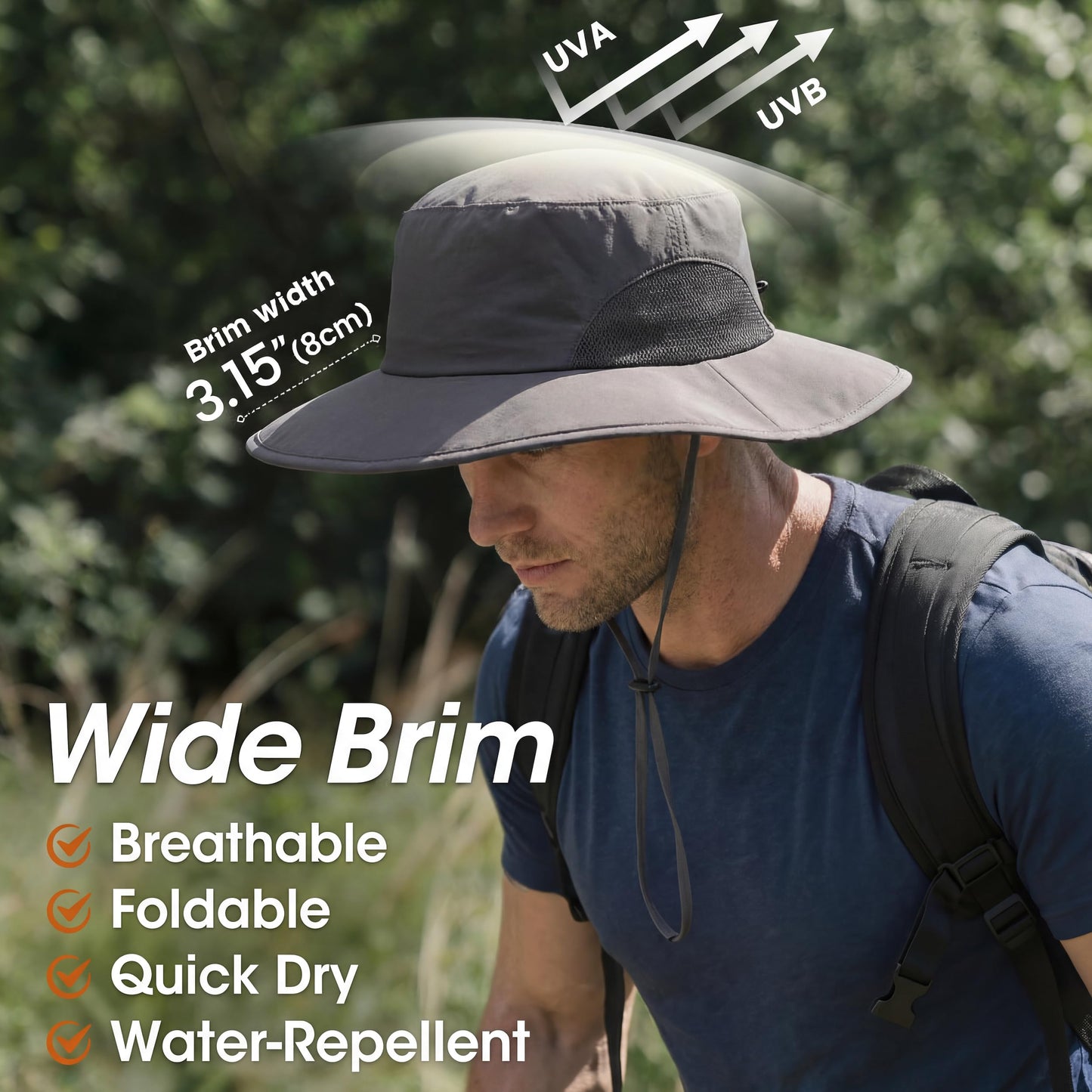 Home Prefer UPF50+ Mens Sun Hat Wide Brim Fishing Hat UV Protection Cap for Gardening Golf Bucket Hat Dark Grey