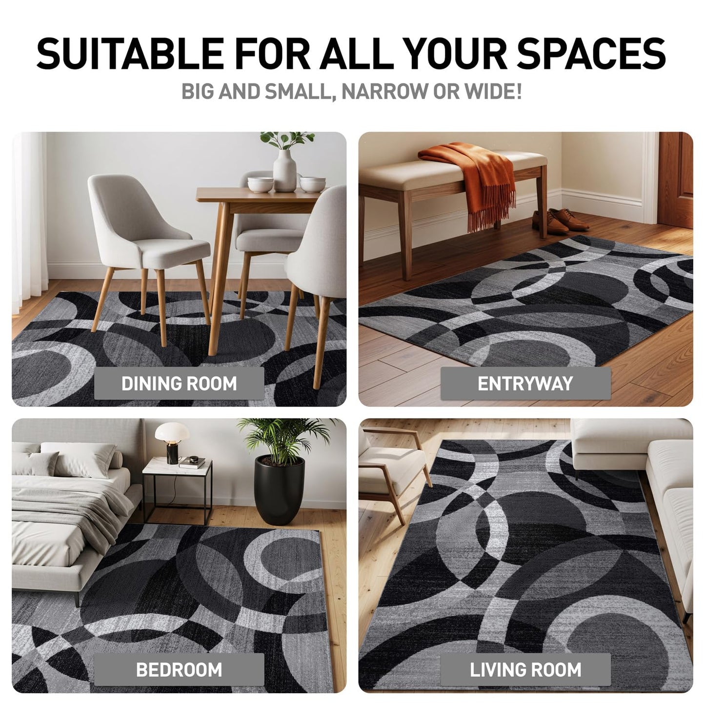 Rugshop Contemporary Abstract Circles Perfect for high Traffic Areas of Your Living Room,Bedroom,Home Office,Kitchen Runner Rug 2'7" x 12' Gray