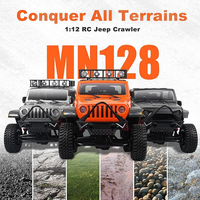 1/12 RC Crawler RTR MN-128 Off-Road Truck 4x4 RC Rock Crawler with 2.4G Remote Control RC Jeep Car Model for Adults Hobby Gifts (Orange)