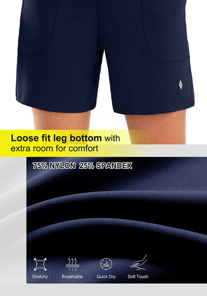 SANTINY Women's 6'' Athletic Long Shorts with 4 Pockets High Waisted Bermuda Shorts for Women Walking Running Casual (Navy_M)