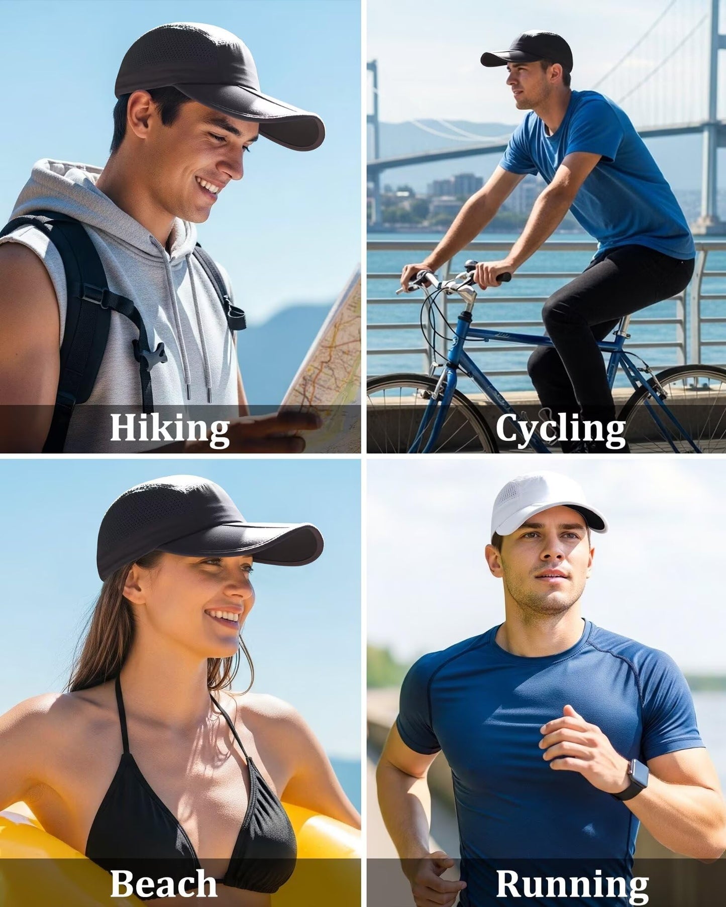 GADIEMKENSD UPF 50+ Foldable Baseball Cap with Long Brim, Cooling Running Hat Quick Drying Breathable Mesh, Water-Repellent, Suitable for Golf Tennis Sports Travel Dark Grey