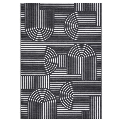 ROYHOME Washable Rug 5x7 Area Rugs for Living Room, Abstract Rug for Bedroom, Soft Rainbow Non Slip Throw Rugs with Rubber Back, Low Pile Stain Resistant Boho Geometric Carpet for Dining Room, Black