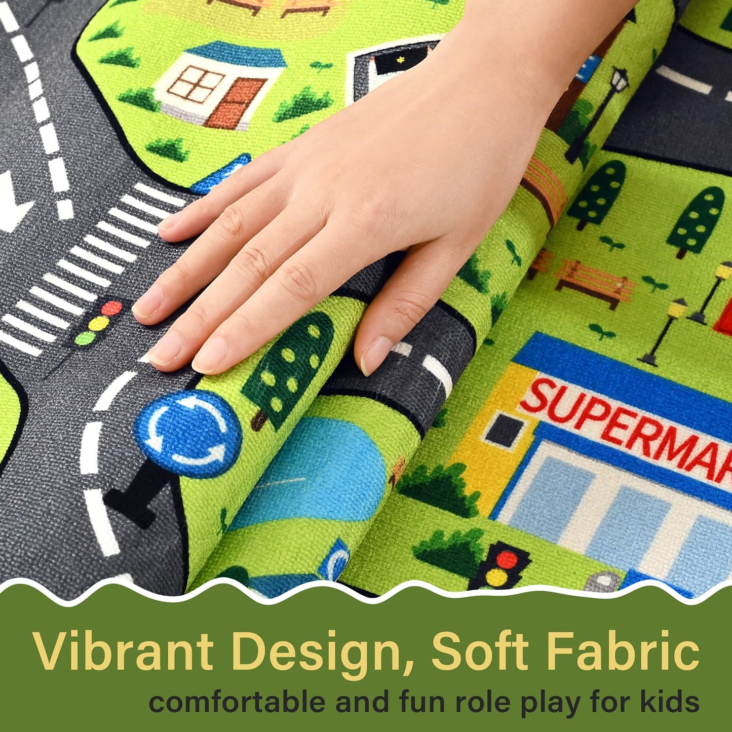 B BENRON Kids Car Play Rugs - 36"x60" Learning and Fun City Road Map Play Mat for Playing with Cars Trucks, Non-Slip Playmat for Nursery, Playroom Bedroom and Classroom, Machine Washable