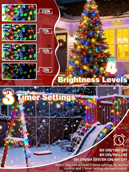 Voice Controlled Christmas Lights with Remote, 132 FT 400 LED String Lights Indoor Outdoor with 12 Modes 3 Timers, Dimmable Twinkle Light Plug in Waterproof for Xmas Tree Party Decor, Multicolor