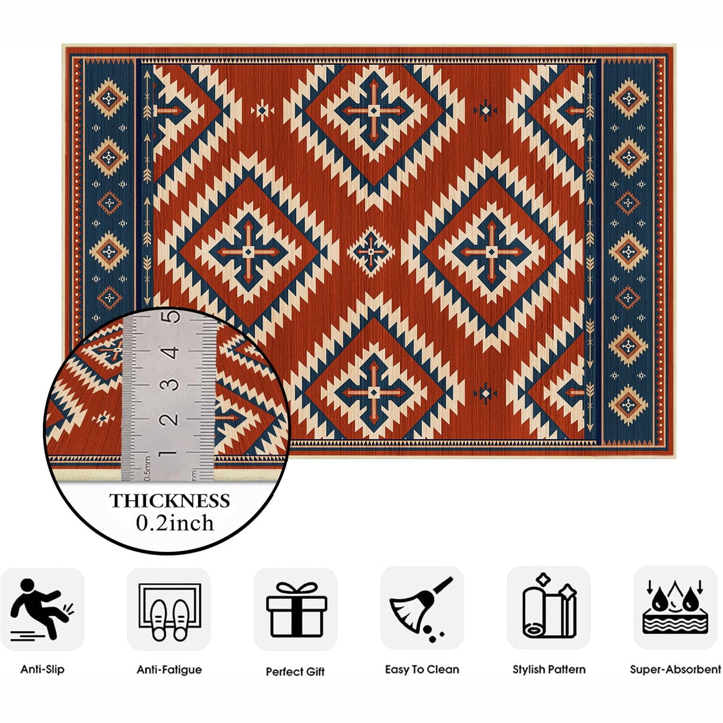 8x10 Area Rug for Living Room Southwestern Rug Machine Washable Western Aztec Southwest Area Rugs Non Slip Low Pile Navajo Tribal Large Dining Room Indoor Floor Carpet for Bedroom Office,Red