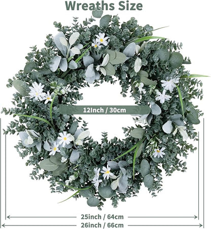 Door Wreath Green Eucalyptus for Front Door Wreaths Spring Summer Wreath 26 Inch Artificial Leaves Wreaths for All Season Home Farmhouse Porch Year Round Outdoor Wall Decorating,24 Inch