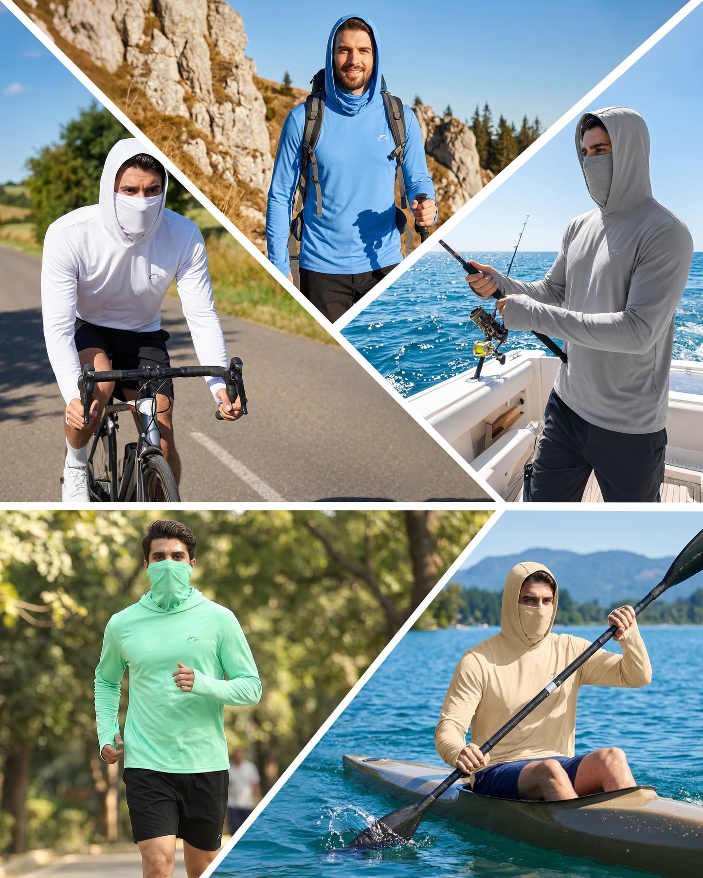 FISHEAL Men's Performance Fishing Hoodie Shirt - UPF 50+ UV Sun Protection Long Sleeve Shirts with Mesh Face Mask