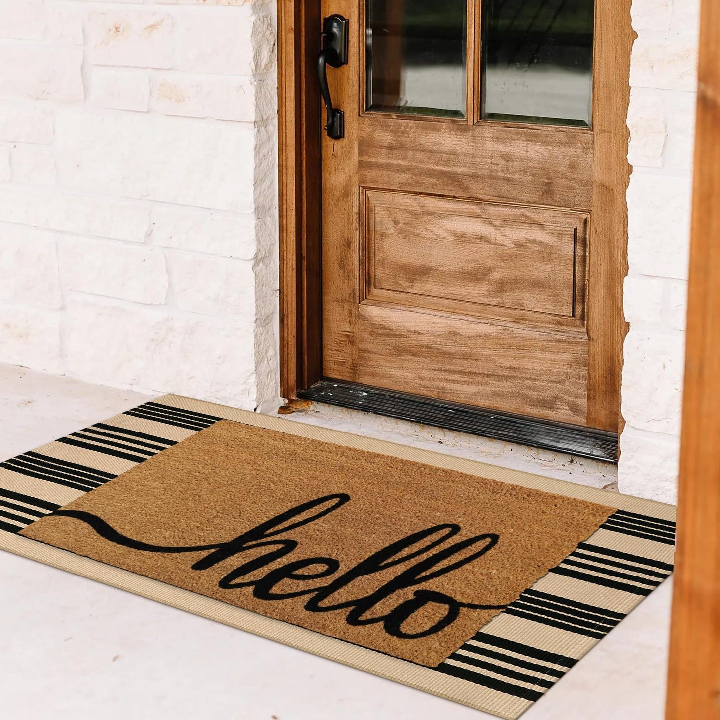 Sungea Striped Outdoor Front Door Mat 24"x51", Cotton Hand Woven Washable Black and Khaki Rug Runner, Reversible Foldable Indoor Layered Front Door Rugs for Entryway/Farmhouse/Home Entrance