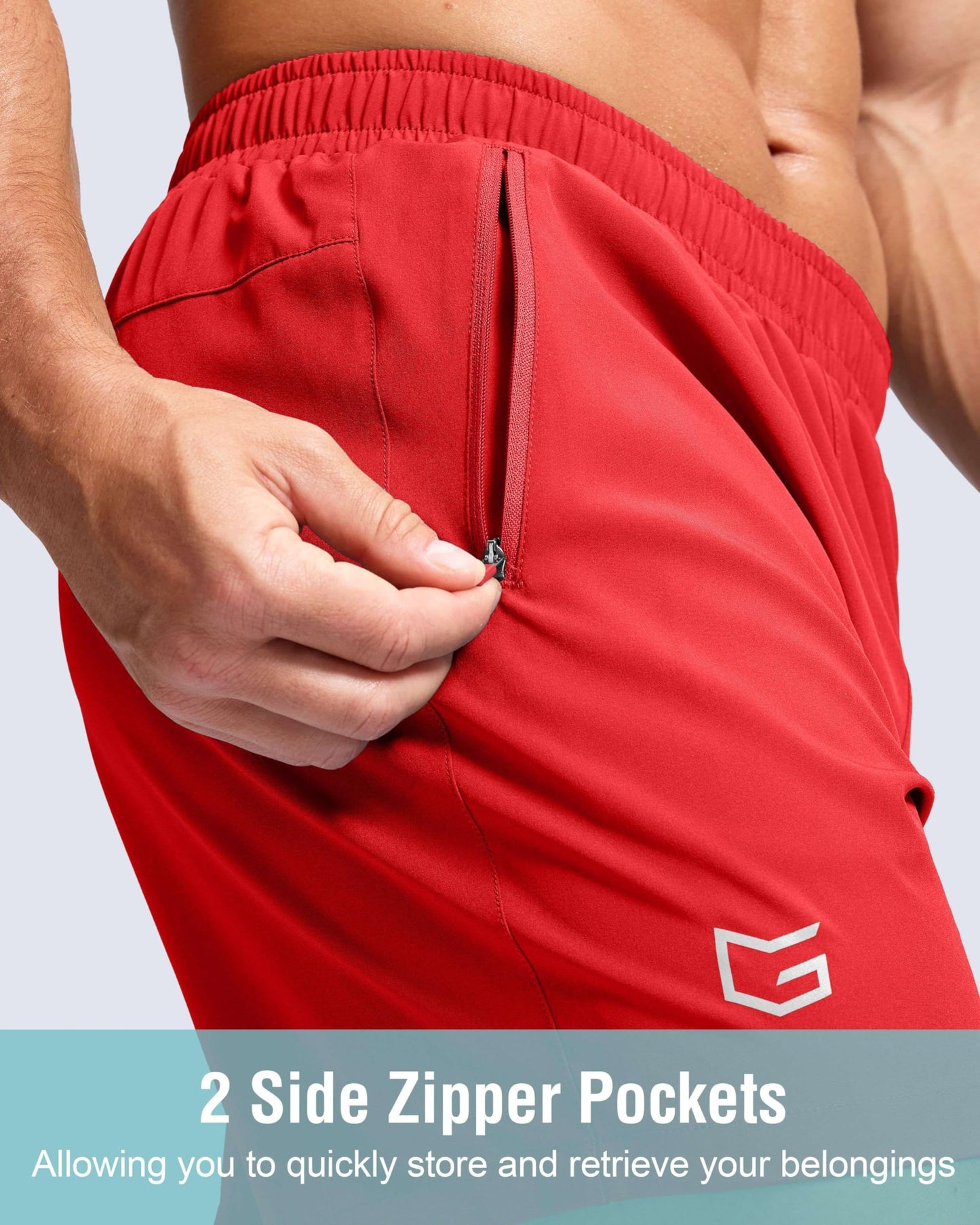 G Gradual Men's Athletic Running Shorts with Zipper Pockets Quick Dry 7"/ 5"/ 9" Workout Gym Shorts for Basketball Hiking(Deep Red,5L)