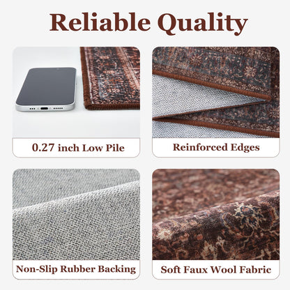 Jainmy Moody Brick Area Rugs 5x7, Distressed Oriental Living Room Rug Washable, Non Slip Low Pile Thin Carpet Rugs for Bedroom/Dining Room/Home Office/Kitchen, Vintage Brick Red Stain-Resistant
