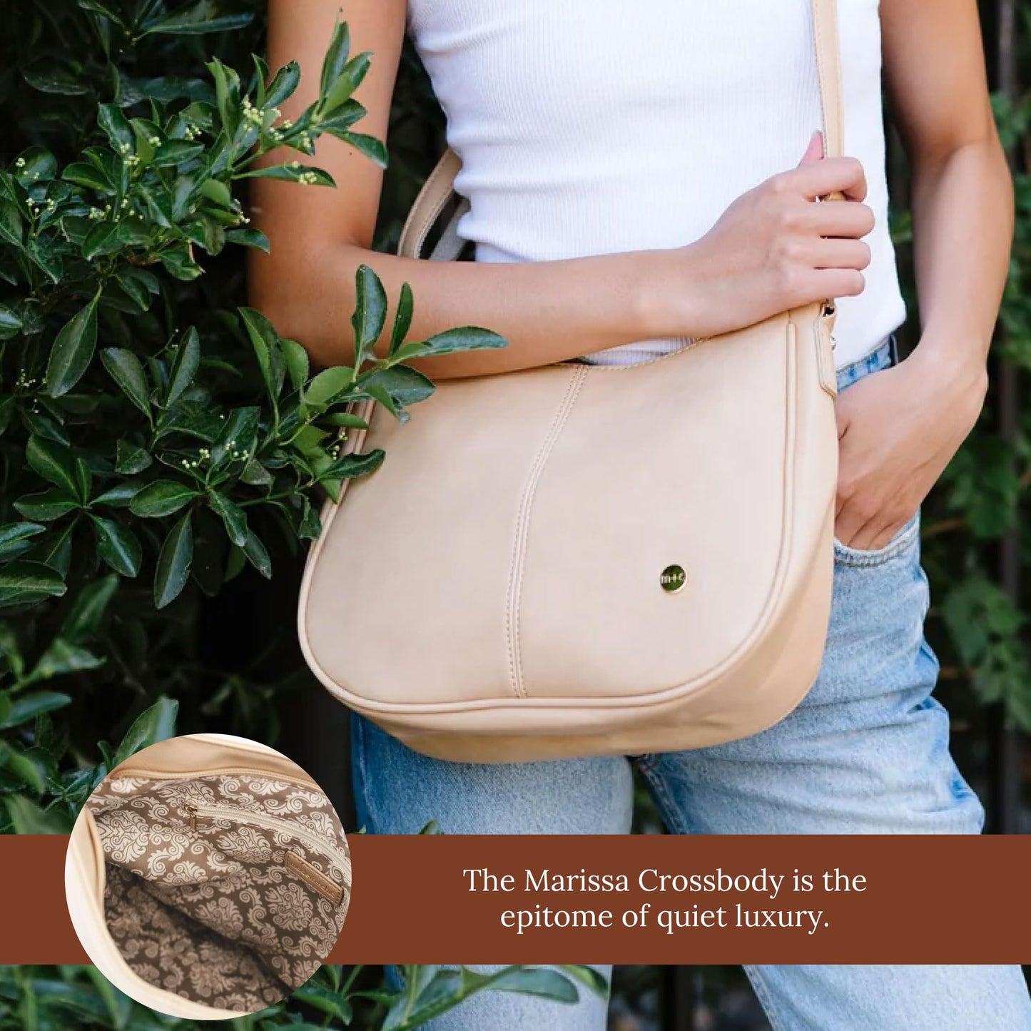 Modern+Chic Crossbody Bags for Women - Marissa Saddle Crossbody, Vegan Leather Shoulder or Handbag with Two Adjustable Straps
