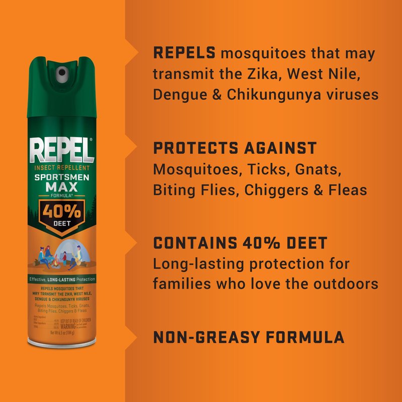 Repel Insect Repellent Sportsmen Max Formula 40% DEET, 6.5 Ounces, Long-Lasting Aerosol Insect Repellent Spray Repels Mosquitoes, Ticks, Gnats, Biting Flies, Chiggers And Fleas
