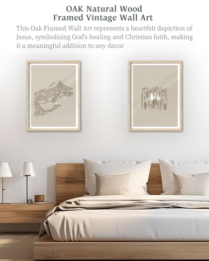 iHery Natural OAK Wood Jesus and Peter Walk on Water Framed Wall Art, 12x16 in Modern Sketch Bible Verses Canvas Art Decor, Beige Logs Boho Scripture 1Pack for Living Room Bedroom
