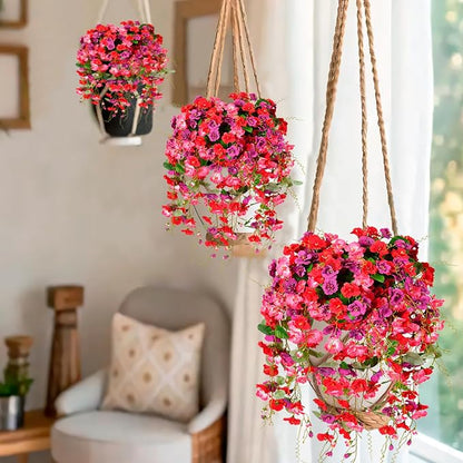 Artificial Flowers for Outdoors 2 Pack Fake Hanging Plants with Faux Hibiscus Flowers Summer Fall Decor UV Resistant Silk Leaves for Indoor Outdoor Front Door Porch Patio Planter Decor