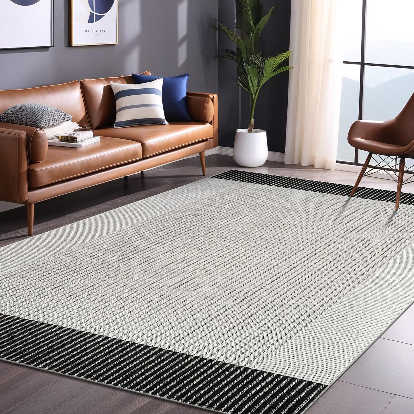 Luul Home Modern Micro Loop Indoor Area Rugs for Living Room Bedroom Kitchen Geometric Striped Black-White 9x12 Luxury Durable Low and High Pile Non-Shedding Stain Resistant Soft Area Carpet 9 x 12