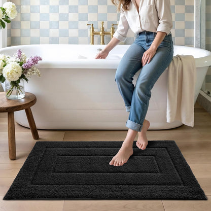 DEXI Bathroom Rug 43x24, Non Slip Washable Bath Mat for Shower Floor, Extra Large Absorbent Soft Bathmat with Rubber Backing, Quick Dry Microfiber Carpet, Black