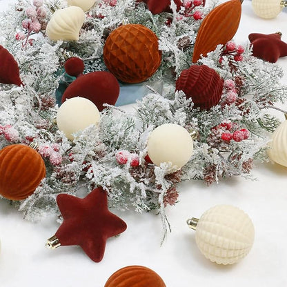 SY Super Bang 30PCS Velvet Christmas Ornaments Set, Flocked Shatterproof Assorted Hanging Xmas Tree Ball Decorations, for Home Party Holiday Decor, Coffee, Beige