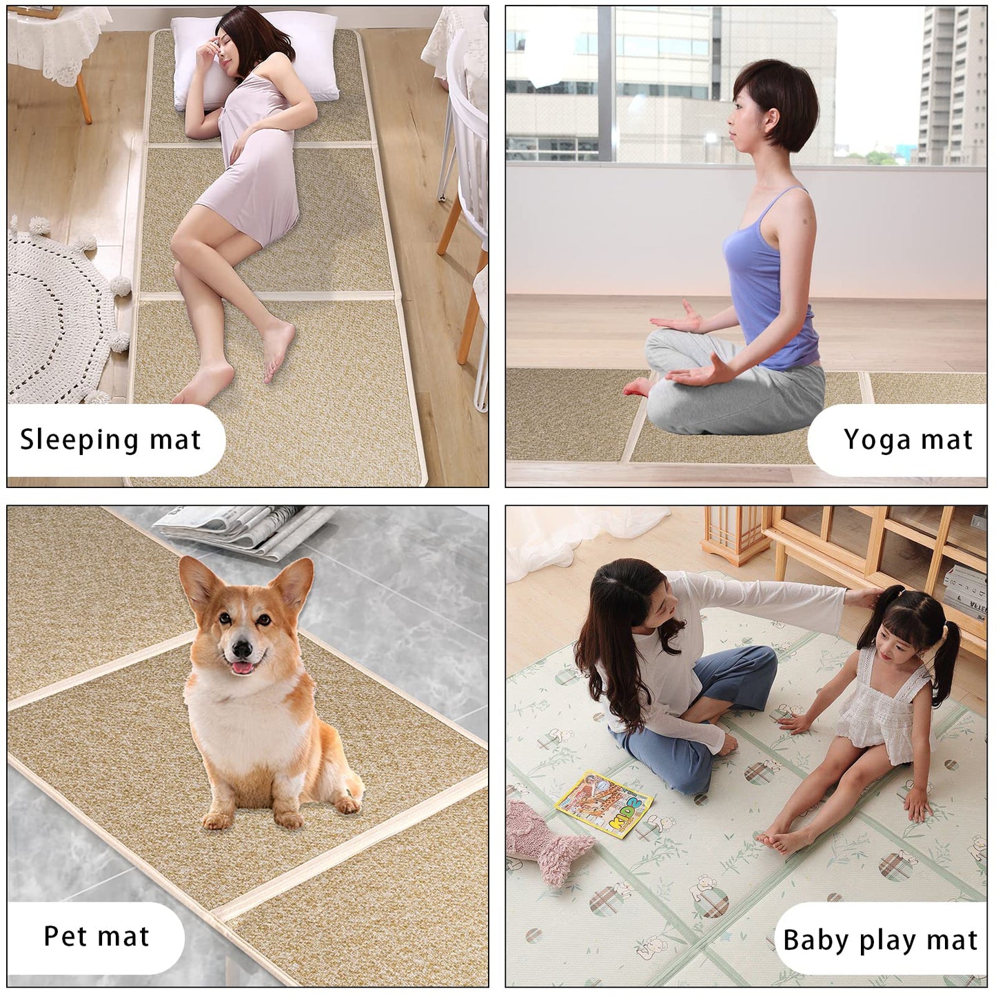 Eanpet Japanese Tatami Mat Foldable Floor Mats Non-Slip Futon Mattress Sleeping Mat Summer Yoga Mat Indoor Outdoor Runner Rug Area Rug for Bedroom Living Room,Grey