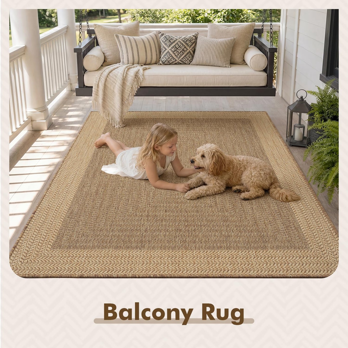 MontVoo-Outdoor Rug-Patio Rug 5x7 ft Polypropylene Indoor Outdoor Rugs Outdoor Carpet for Patio Deck Balcony Porch, Textured Weave, Durable for High Traffic, Fade-Resistant, Modern Neutral Brown