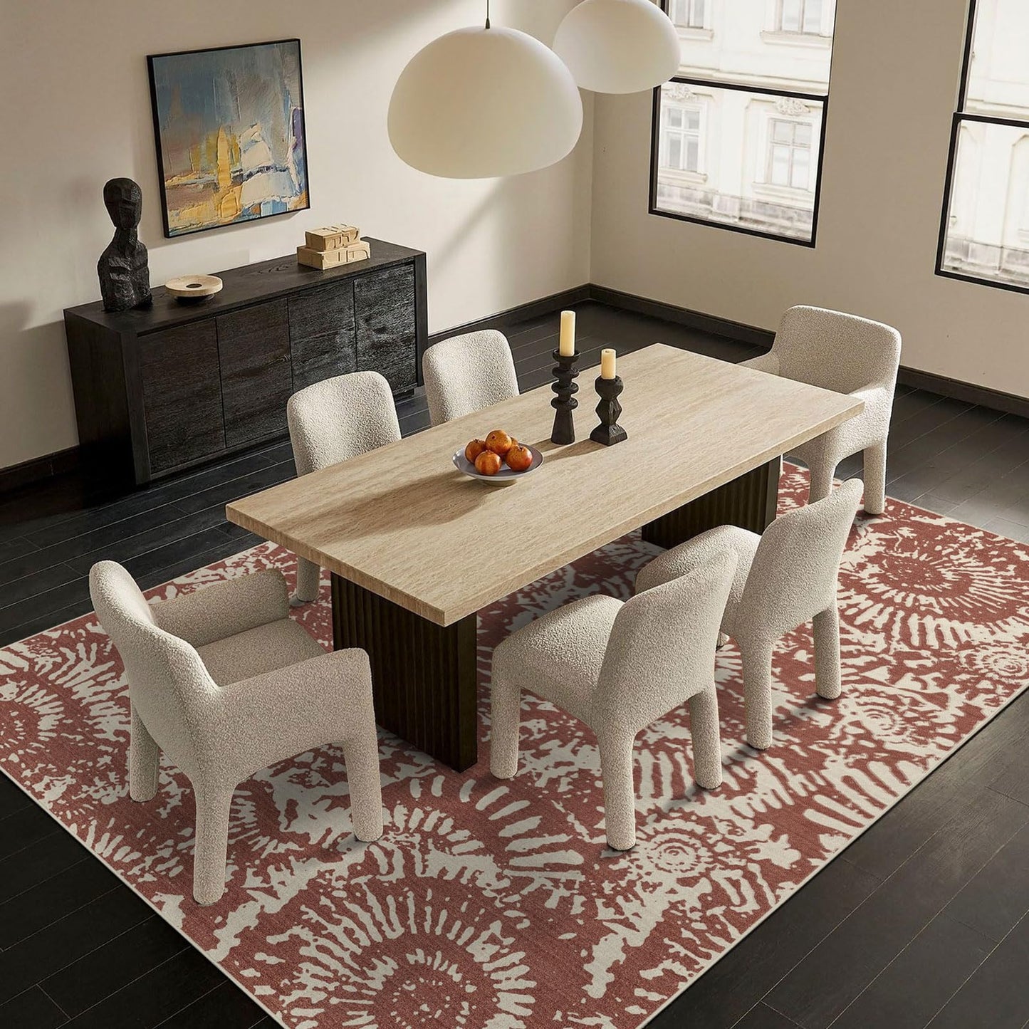BLISSA Terracotta Modern 5x7 Area Rug - Ultra-Thin Washable Living Room Rug, Soft Non-Slip Geometric Neutral Abstract Rugs for Bedroom Kid Room Nursery Playroom Foyer Dining Room Rugs for Under Table