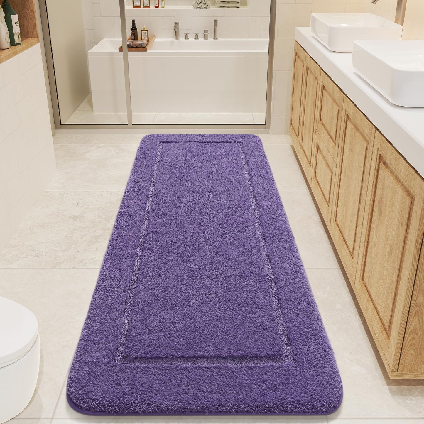 LOCHAS Bathroom Rugs, 24" x 48" Long Bath Rug, Non Slip Washable Bathroom Runner Rug Soft Thick Absorbent Bath Mat for Shower, Shaggy Plush Luxury Large Bath Rug, Purple