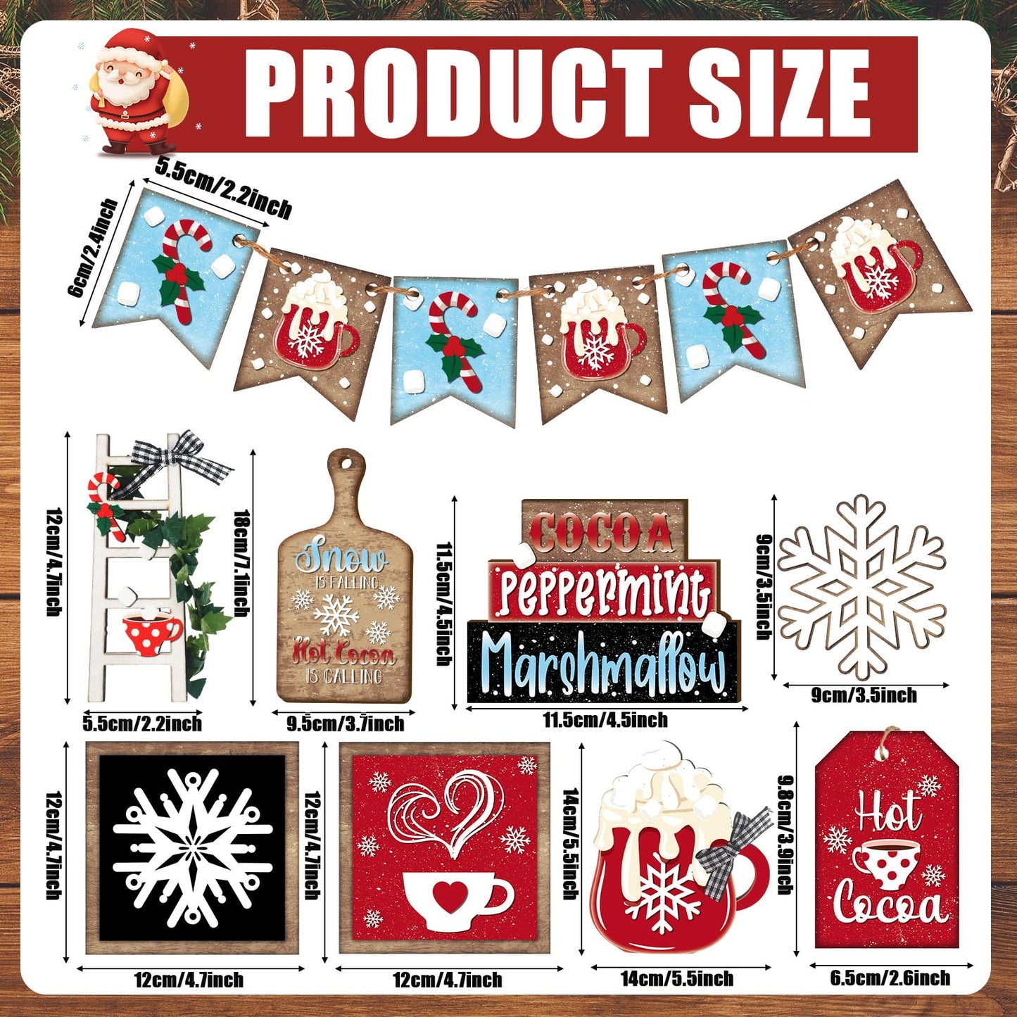 Fairysandy 14 Pcs Christmas Tiered Tray Decor Set Christmas Wooden Sign Decor Rustic Farmhouse Snowflake Cocoa Coffee Spice Blocks Winter Table Tabletop Sign for Home Xmas Shelf Coffee Bar