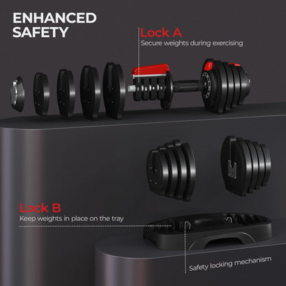 Yaheetech Adjustable Dumbbell Set 28/40/52.5/90LBS Adjustable Dumbbells Fast Adjust Dumbbell Weight Set with Anti-Slip Handle and Tray for Men/Women Home Gym Strength Training Equipment Single/Pair