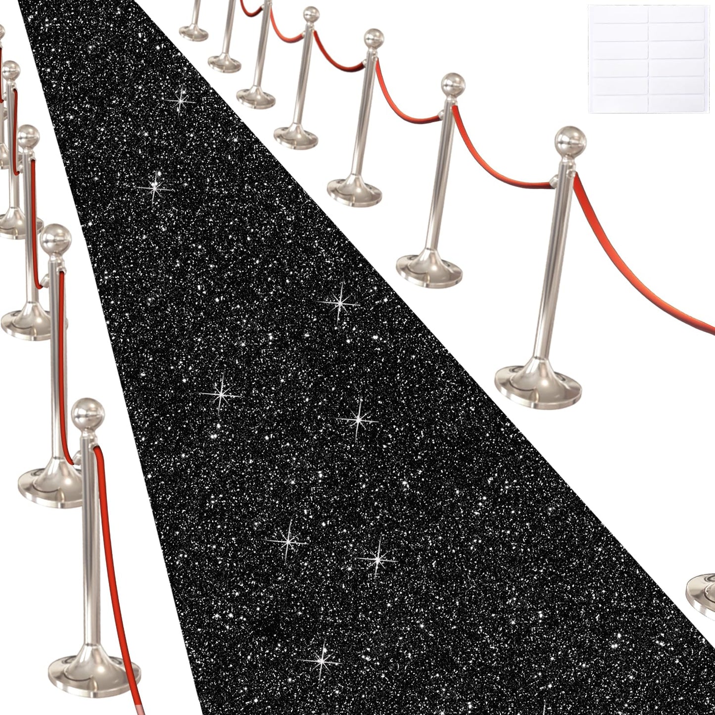 Glitter Carpet Runner for Party -200 GSM Thickness Non-Woven Fabric Runner Rug with Adhesive Tape, Hollywood Carpet for Event, Aisle Runner for Wedding Ceremony (Glitter Black, 2.6FTx15FT)