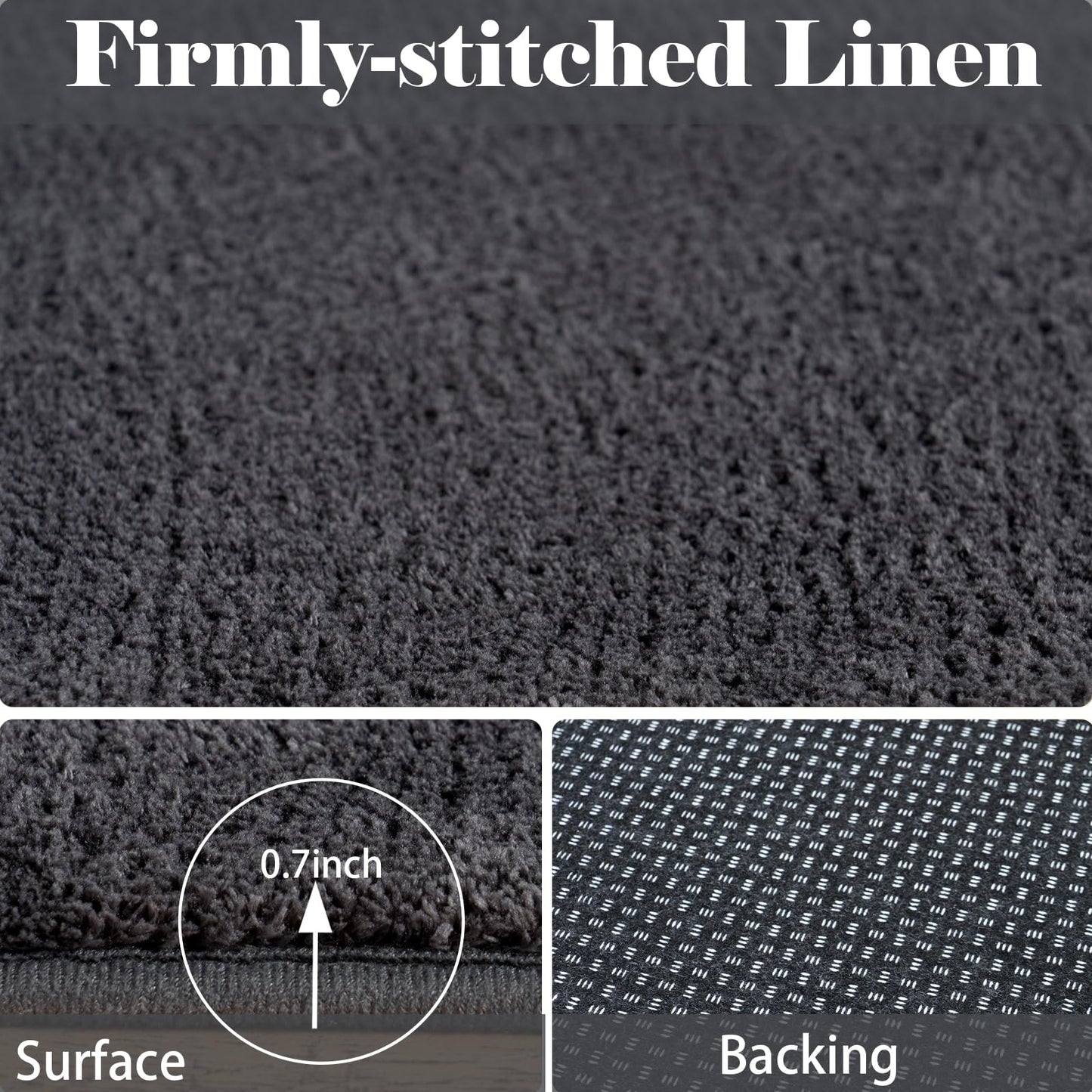 QDUIDU Runner Rugs for Bedroom Living Room, 2x6 Feet Ultra Soft Dark Grey Runner Rug Thickened with Memory-Foam, Solid Modern Minimalist Carpets for Home Decor, Non-Slip and Comfy Bedside Hallway Rug