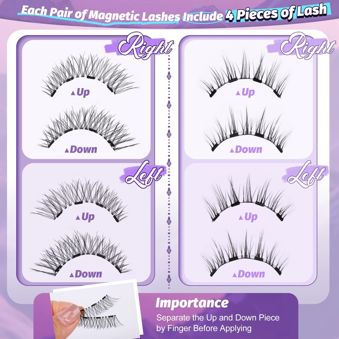 Magnetic Eyelashes Natural Look Reusable Magnetic Lashes with Applicator No Glue Needed False Eyelashes 2 Styles Mixed Magnetic Eyelashes without Eyeliner Waterproof Clear Band Lashes by Yawamica