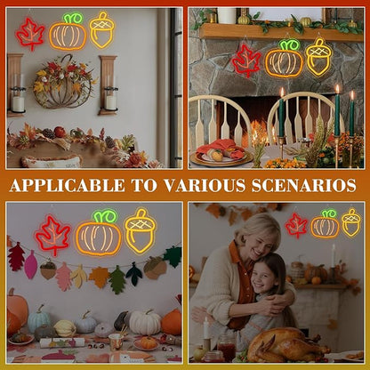 Cute Thanksgiving Harvest Neon Sign Acorn Maple Leaf Pumpkin LED Wall Lights Indoor Thanksgiving Neon Light USB Charged Fall Decor Ideas for Teen Room Men Cave in Fall Fest Party