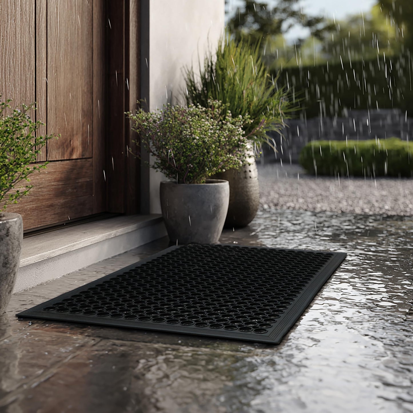Croft&Cane Anti Fatigue Rubber Mat - 2 Pack 17x30 inches Drainage Floor Mat – Heavy Duty Non Slip Entryway Doormat - Indoor Outdoor Commercial Kitchen Bar Garage Safety Mat - Black