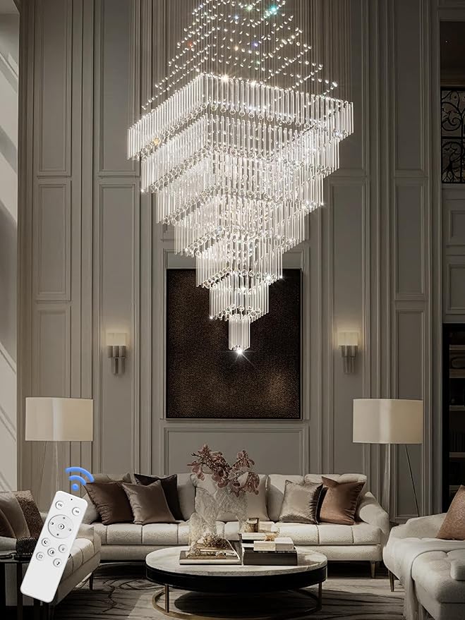 Flashing God D59''X H120'' Extra Large Chandeliers for High Ceilings Crystal Raindrop Gold Chandeliers Large Villa Chandelier Entrance Foyer Crystal High Ceiling Light LED Dimmable 2700K-6000K