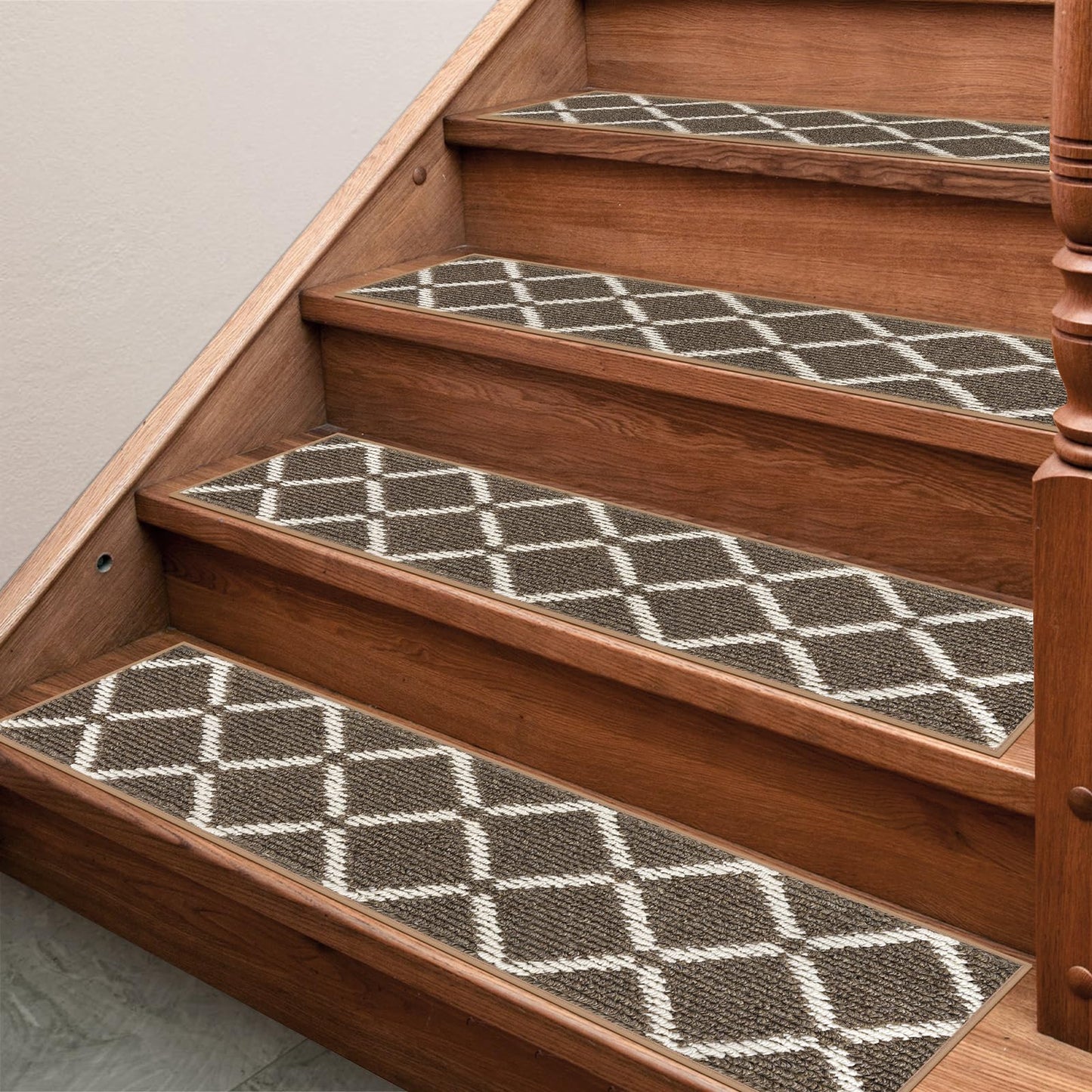 CrystalMX Stair Treads Non Slip for Wooden Steps Indoor, 15 Pack 8" X 30" Carpet Runners for Wood Stairs with Self-Adhesive Backing, Stickiness Stair Rugs for Kids Elders and Dogs, Square Brown