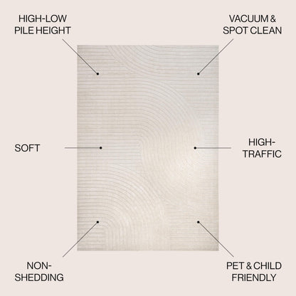 JONATHAN Y Hallie High-Low Curve Ivory/Cream Indoor/Outdoor Area Rug, 9x12, Minimalist, Pet Friendly, Non-Shedding, Stain Resistant, Hose-Washable for Backyard, Patio, Porch (SCN100B-9)