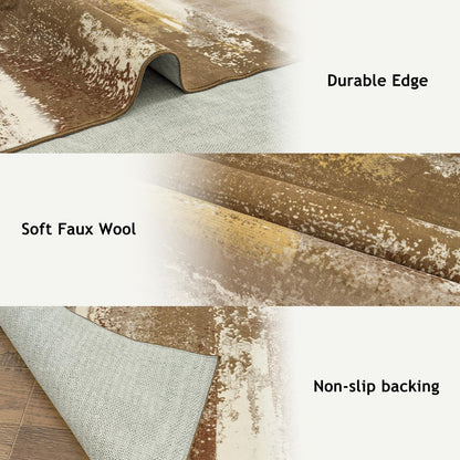 plumlik Area Rugs for Living Room, 6x9 Brown Modern Abstract Rugs for Bedroom, Large Washable Boho Rug with Non-Slip Rubber Backing for Dining Room Dorm Classroom Farmhouse Kids Playroom