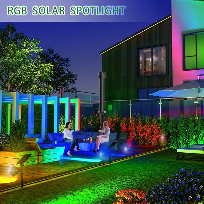 JSOT 4 Pack Halloween Solar Spot Lights Outdoor- RGB Solar Lights Outdoor Waterproof Color Changing Spotlights Christmas Decor, Outside Landscape Lighting for Yard Driveway Tree