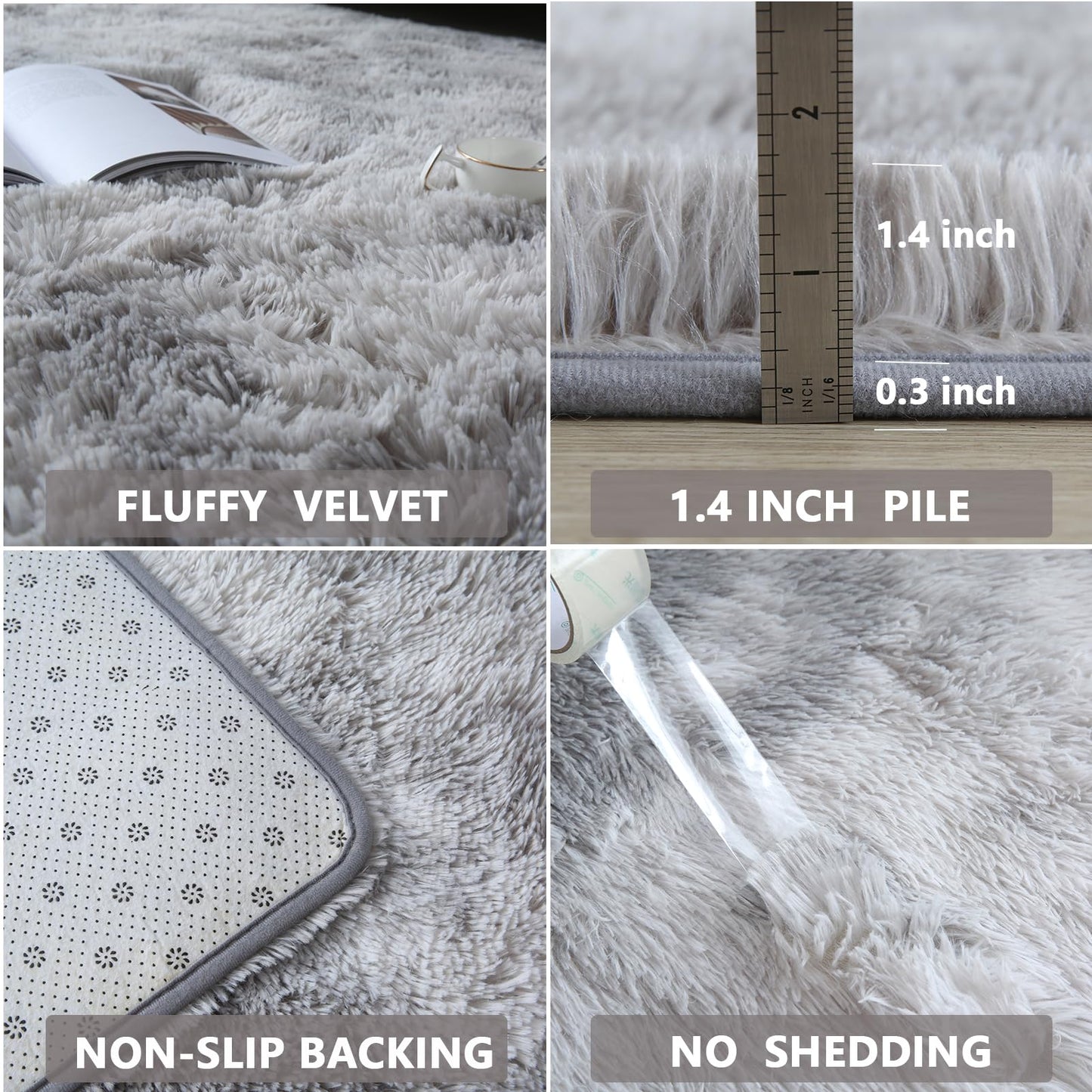 CAIYUECS Shag Area Rug,Indoor Ultra Soft Fluffy Plush Rugs for Bedroom Living Room, Non-Skid Modern Nursery Faux Fur Rugs for Kids Room Home Decor (Tie-Dyed Light Gray, 5x7 Feet)
