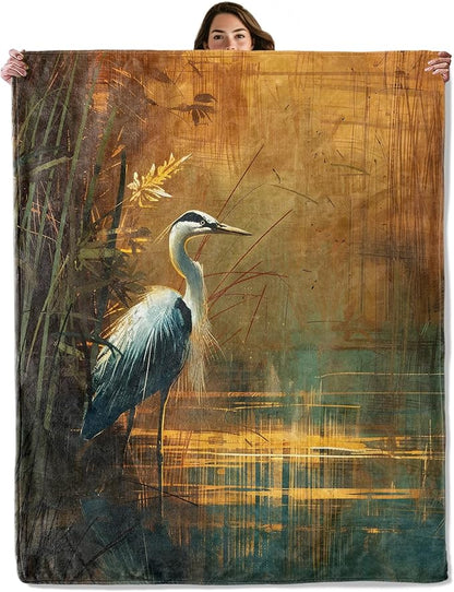 Blue Heron in Sunset Wetlands Throw Blanket for Boys Girls Kids Adults Women, Fuzzy Warm Soft Cozy Flannel Blankets Gifts for Bedroom, Couch, Travel, Home Decor 40x50 in