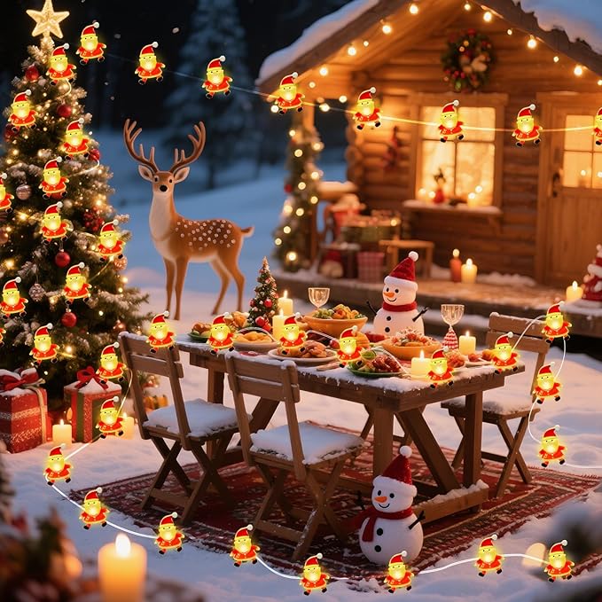 Aogist Christmas Santa String Lights, 16ft 50 LED Battery Powered Santa Claus Decoration Lights for Indoor Outdoot Party Festival Christmas Decorative