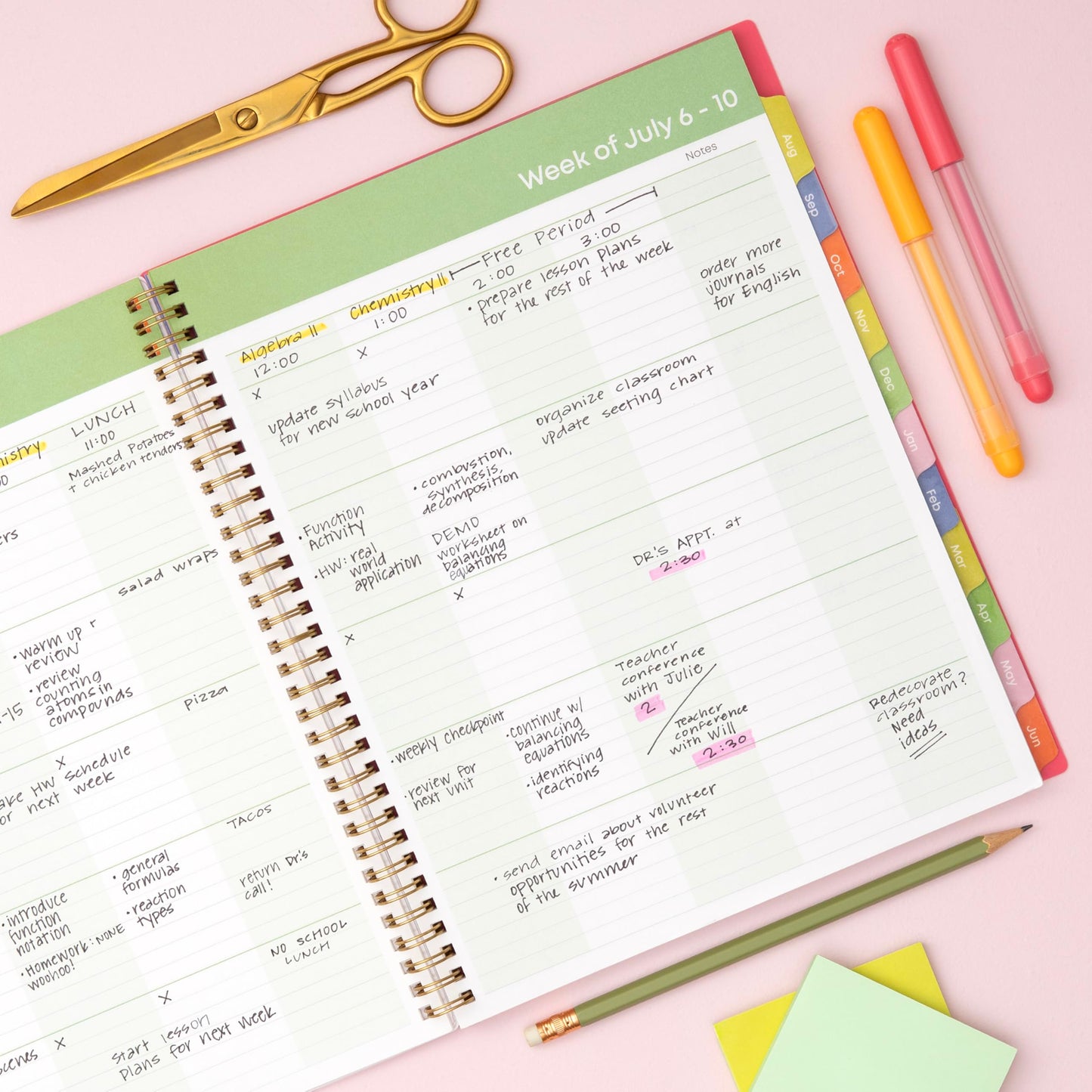 Blue Sky 2026-2027 Weekly and Monthly Academic Year Teacher Lesson Planner Calendar, July 2026 - June 2027, 8.5" x 11", Flexible Cover, Wirebound, Laminated Tabs, Storage Pocket, Apple Sketch