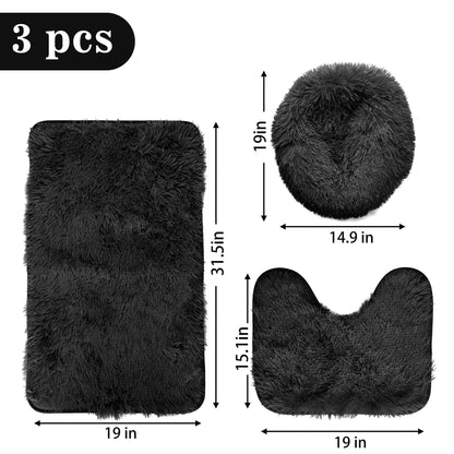 Eanpet Black Bathroom Rugs Sets 3Piece Bath Mat Solid Bath Rug Floor Mats Washable Shower Rug with U-Shaped Contour Rug Toilet Lid Cover