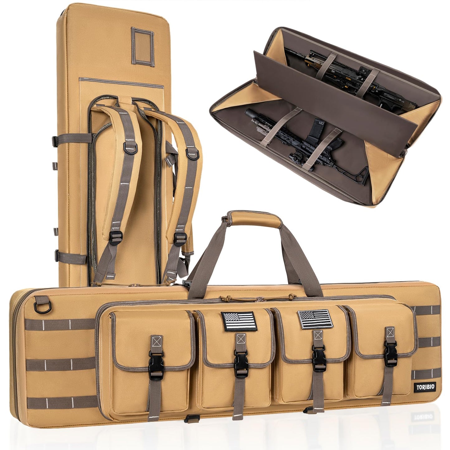 TORIBIO Double Rifle Case Soft Bag 32" 34" 36" 42" 46" 48'' 51“ 55” Gun Case Tactical for Rifle Firearm Storage, Transportation and Hunting Shooting Range, Rifle Backpack