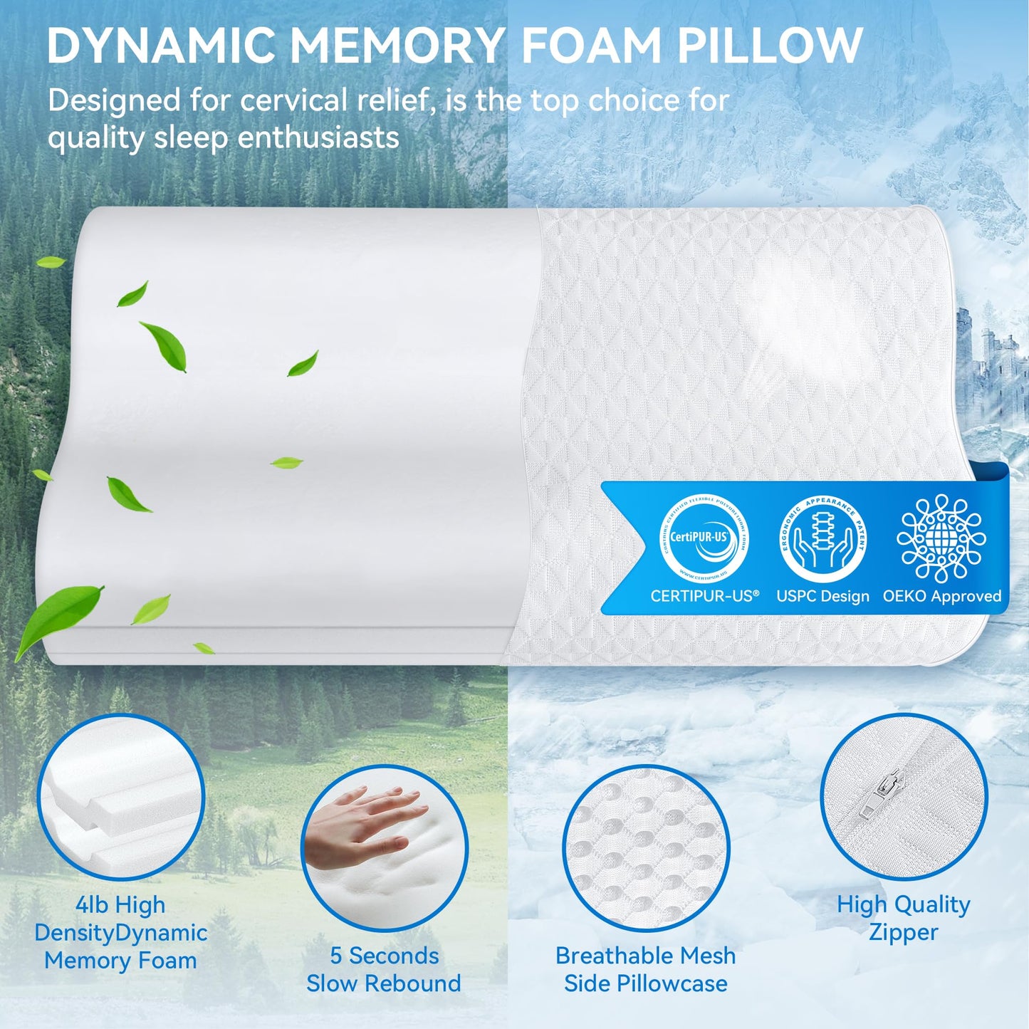 Cervical Neck Pillow for Pain Relief- Queen Size Cooling Pillow for Sleeping, Memory Foam Pillows for Neck Shoulder, Ergonomic Adjustable Contour Bed Pillow for Side, Stomach & Back Sleepers